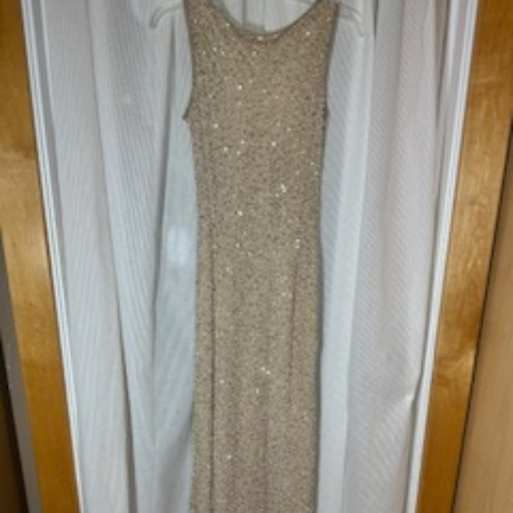 Elegant blush bead and sequined evening gown